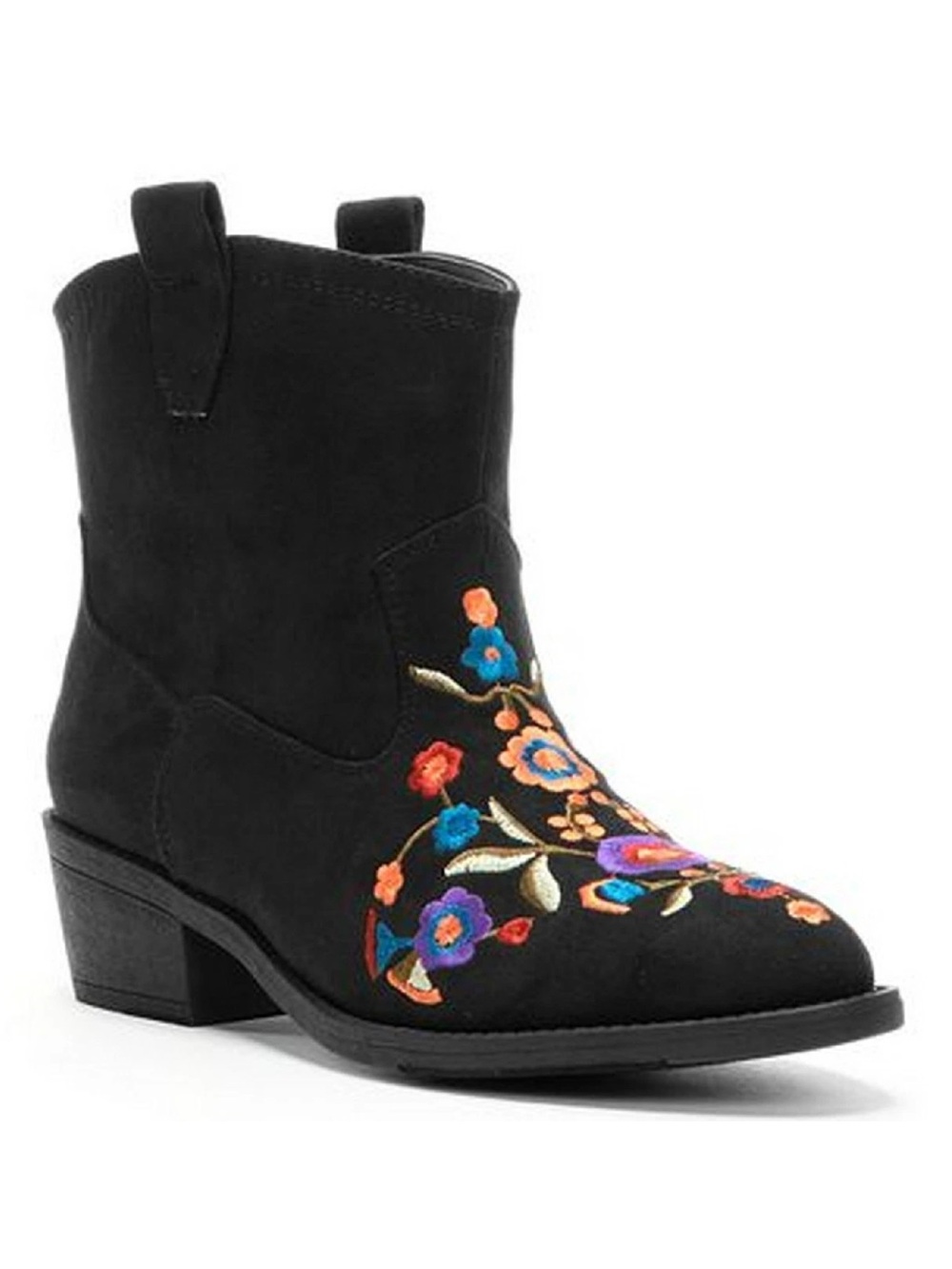 MUDD  Suede Ankle Boots with Multicolor Floral Embroidery FAUX SUEDE SIZE 8M